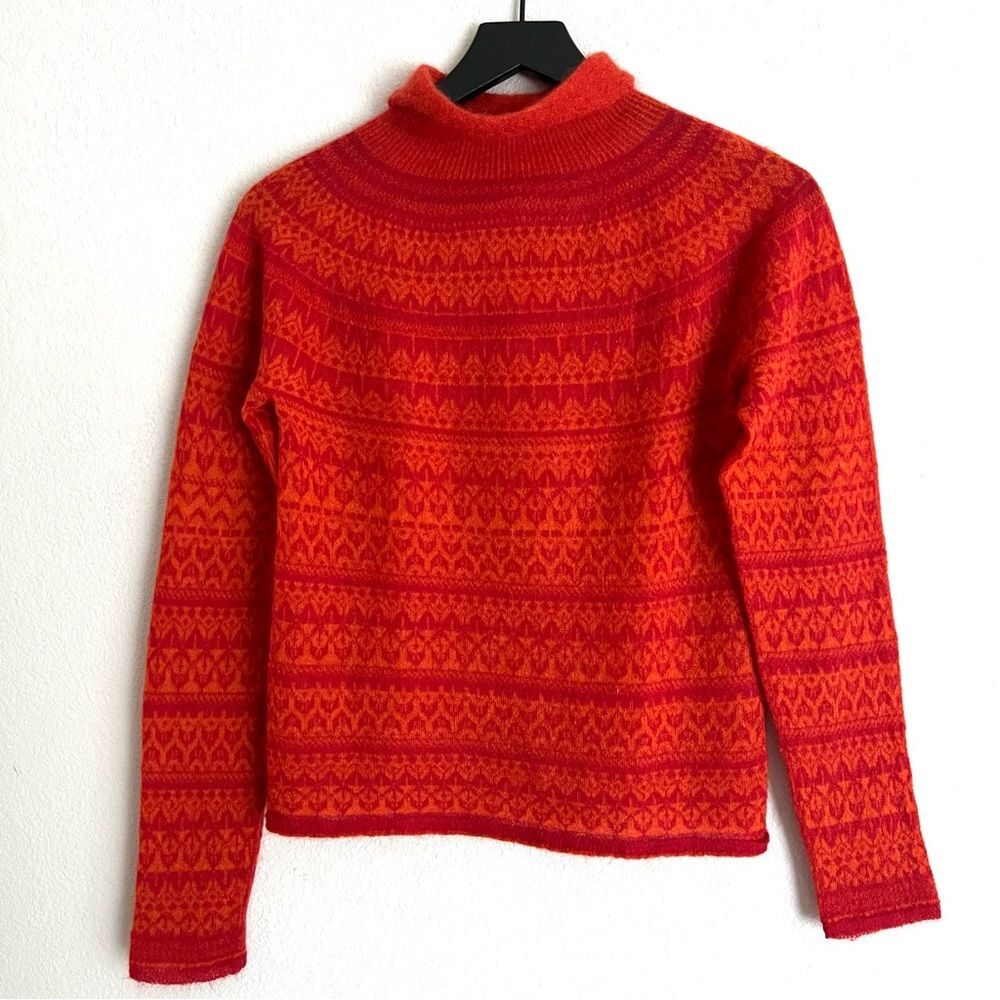 Burberry Women’s Mohair Turtle Neck Fair Isle Sweater Size M Orange